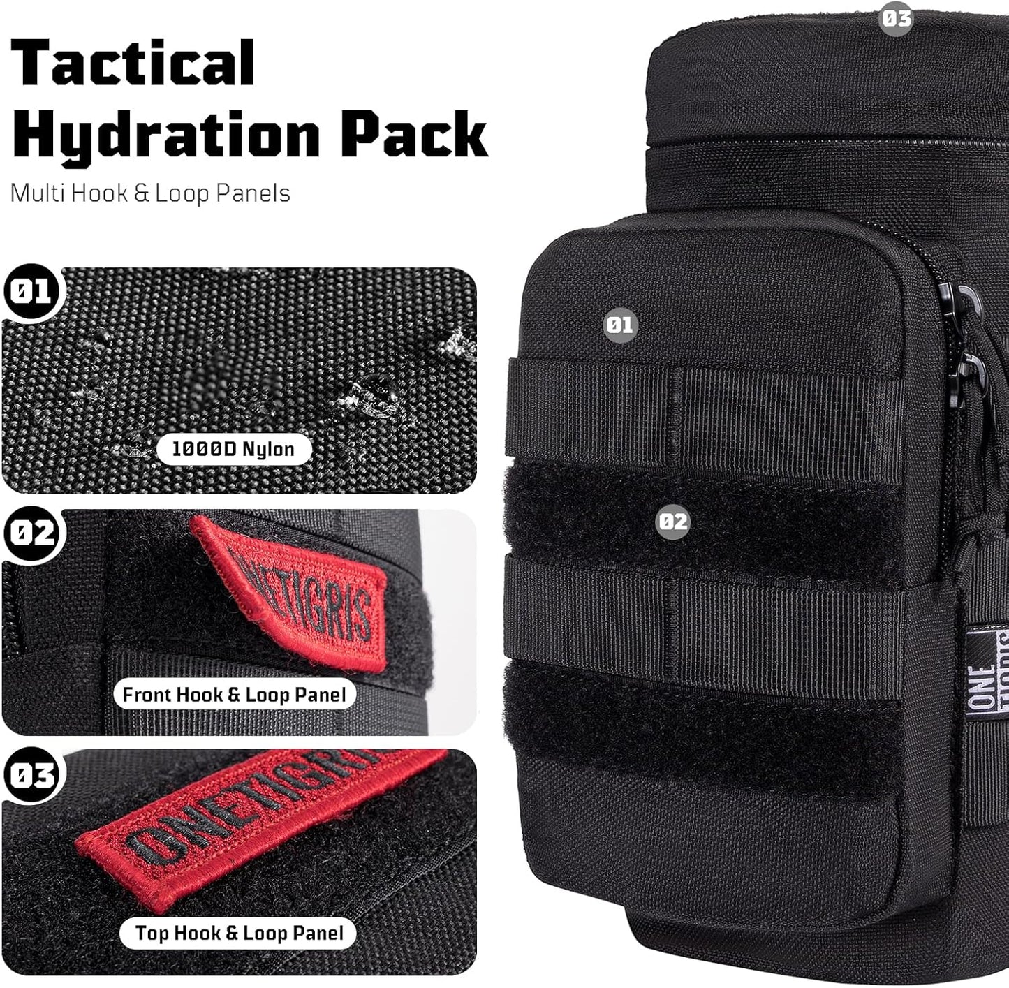 OneTigris Molle Water Bottle Pouch, 32oz Sniper Bottle Holder Tactical Hydration Carrier Bag with Extra Pouch and Detachable Shoulder Strap 1000D Nylon for Hiking Camping Climbing