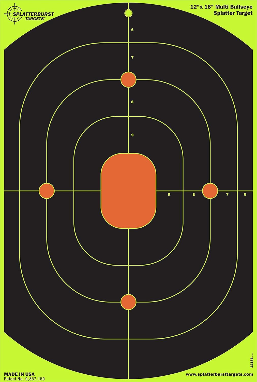 Splatterburst Targets - 12 x 18 inch Bullseye Splatter Target - Easily See Your Shots Burst Bright Fluorescent Yellow Upon Impact - Made in USA