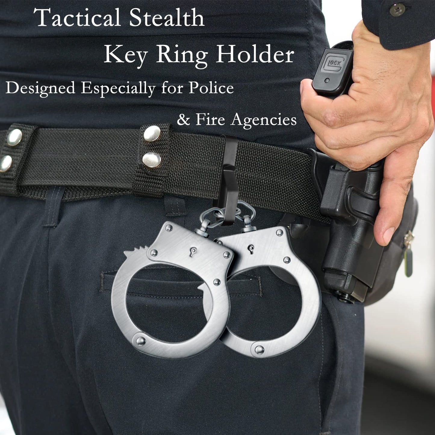 QenDec Duty Belt Key Holder,Belt Key Clip,Stainless Steel Tactical Stealth Key Ring Holder Special for Police and Fire Agencies Duty Belt(2.25-Inch Max) (Black 1 Pack)