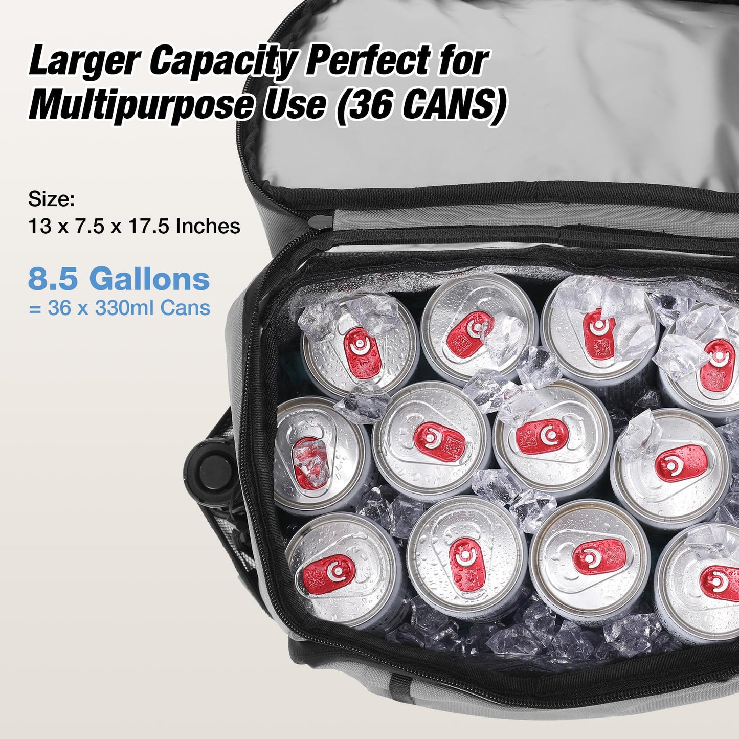 WARMOUNTS Insulated Waterproof Cooler Backpack 36 Cans, Soft Sided Ice Chest Cooler w/Leak Proof Liner, 5-Layer Insulation Portable Lunch Backpack for Camping, Beach, Fishing, Picnic, Travel (Gray)