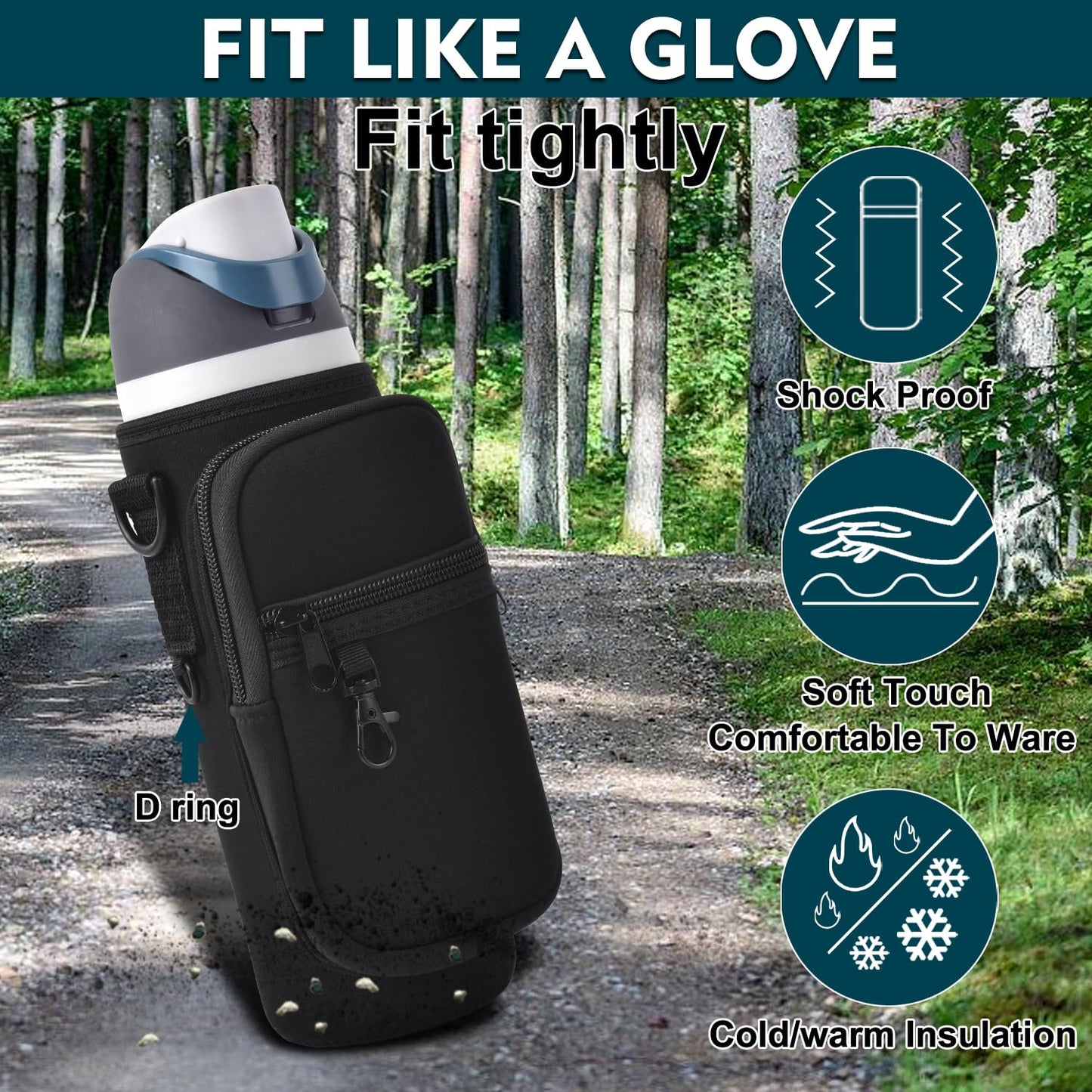 Water Bottle Holder Bag with Phone Pocket for Owala FreeSip 24 oz Neoprene Water Bottle Carrier Pouch with Adjustable Shoulder Hand Strap Crossbody Accessories for Hiking Travelling Camping