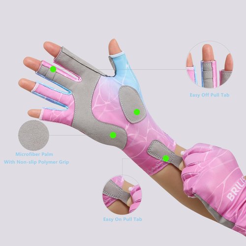 BRILISLE Fishing Gloves for Women UPF 50+, Sun Uv Protection Fingerless Anti-Slip Gloves for Kayaking Paddling Hiking Sailing Rowing Driving Canoeing PIM