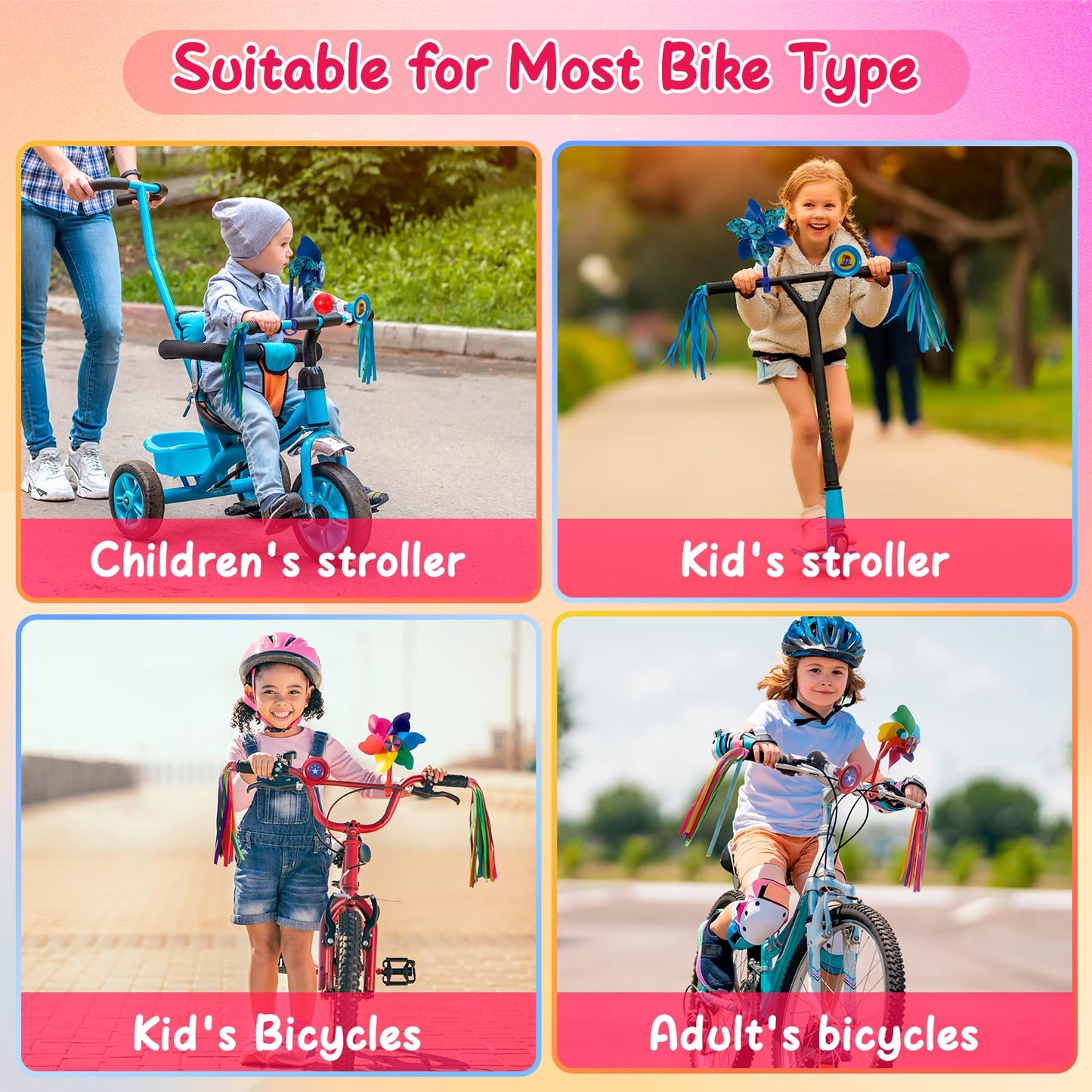 Kids Bike Horn Set, Children Bicycle Bell with 2 Pcs Bike Handle Streamers, and Windmill Kid Bike Accessories for Girls or Boy(Blue)