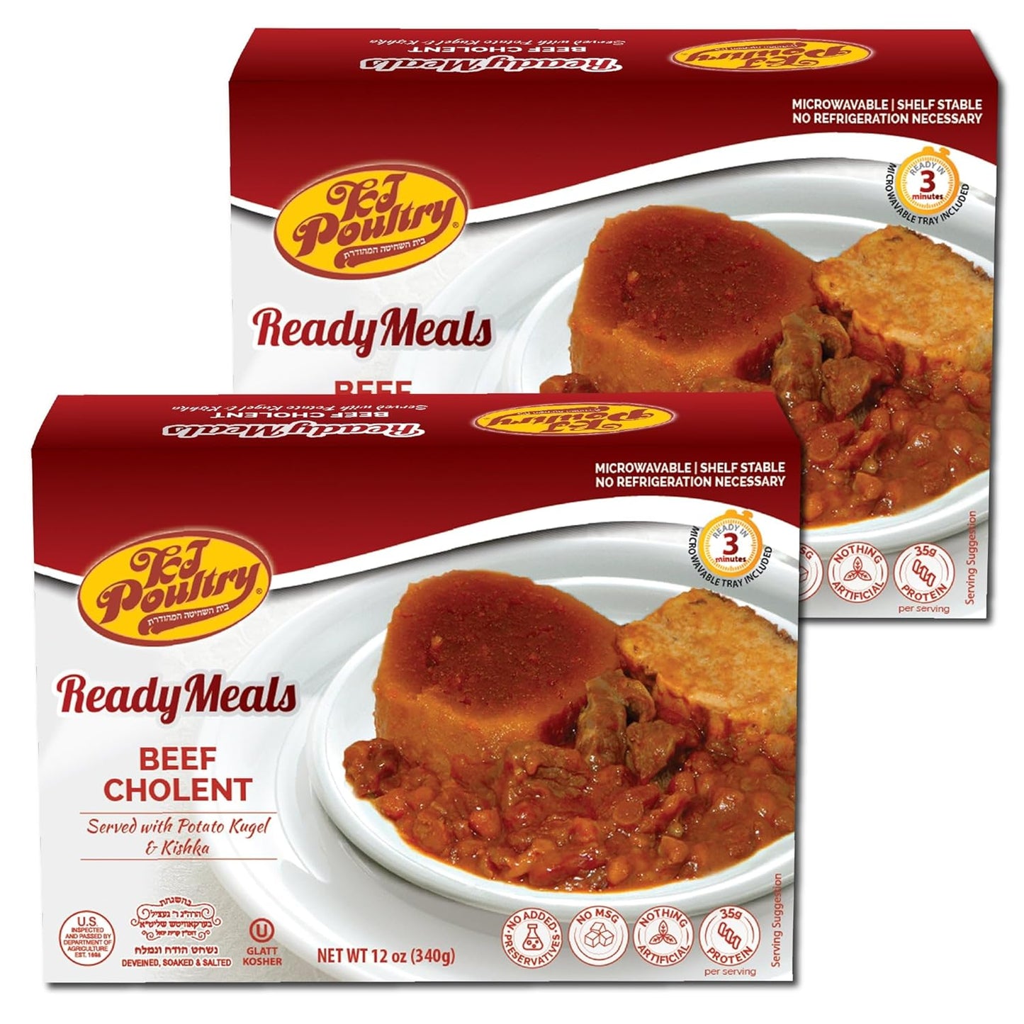 KJ Poultry Kosher Ready Meals - Beef Chulent & Kugel, MRE Meat Meals Ready to Eat, Shabbos Food (1 Pack) Prepared Entree Fully Cooked, Shelf Stable Microwave Dinner Travel, Military, Camping, Survival