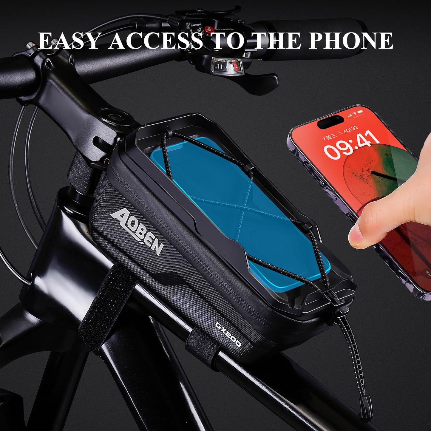 Aoben Bike Bicycle Phone Front Frame Bag for Mountain Bike Road Bike, EVA Hard Casing Bike Phone Holder Bike Phone Mount for MTB, Bike Bicycle Accessories for Cell Phone Under 6.8 Inches (Black)