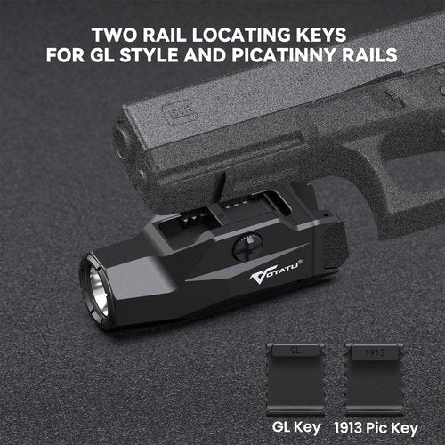 VOTATU HT20 Pistol Light, 1600 Lumens Adjustable Rail Keys Tactical Flashlight, Fits Compact & Full Size Guns with GL Style and 1913 Picatinny Rail, Rechargeable LED Light