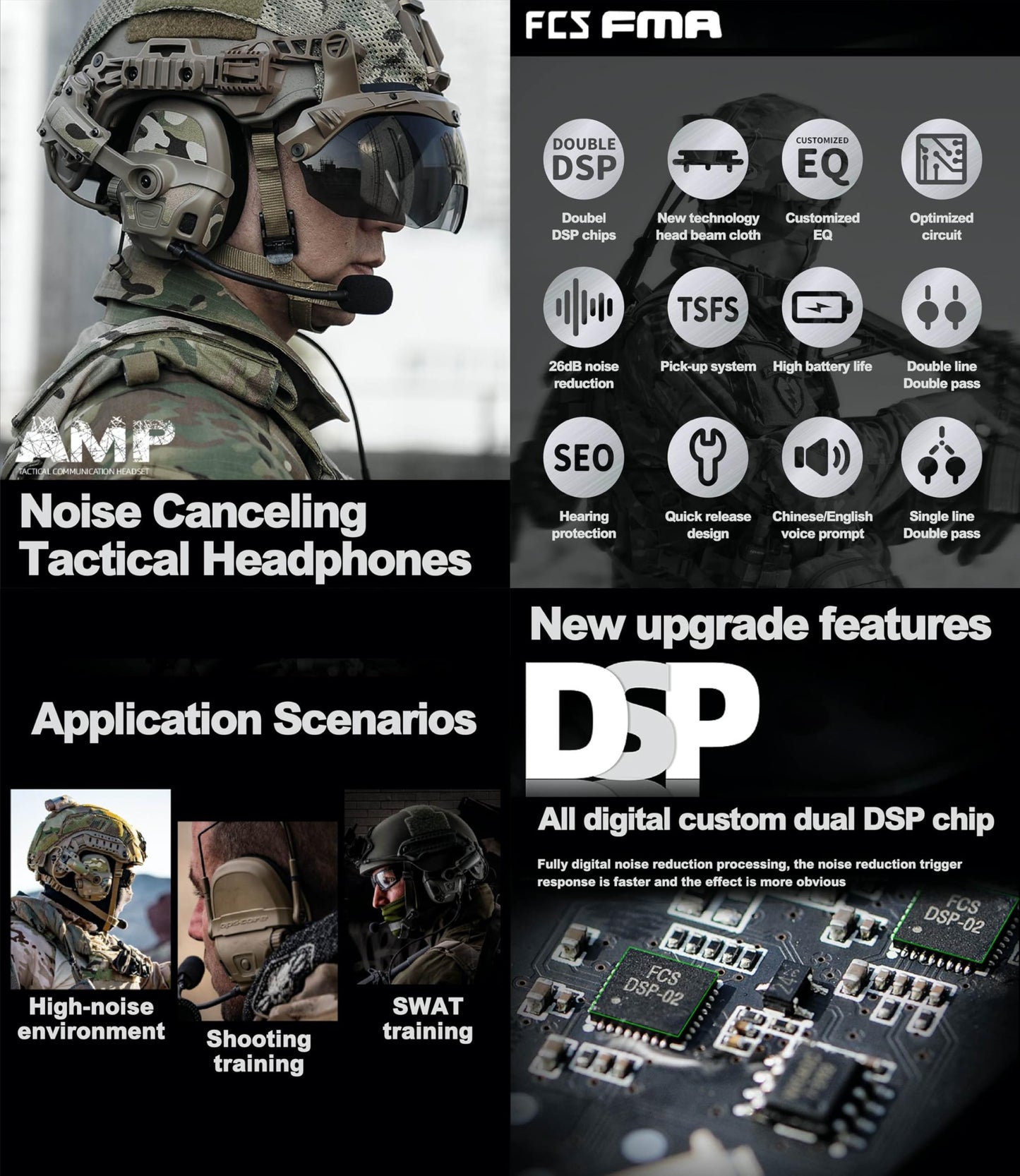 FMATAL GEAR 2025 AMP NRR 26 dB Digital Version Tactical Headset |Tactical Hearing Protectors | Pickup Noise Reduction Communication Shooting Hearing Protection Earmuffs (DE)