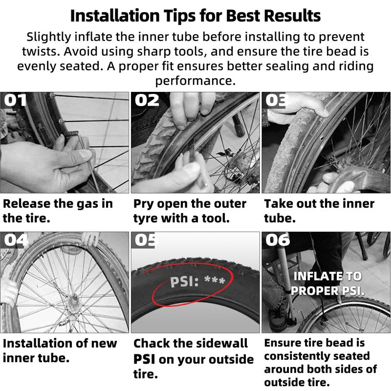 CALPALMY 4-Pack 20" Bike Tire Replacement Inner Tubes, 20x1.75/2.125 Tubes with AV Schrader Valve, Fit for 20x1.75 20x1.90 20x1.95 20x2.0 20x2.10 20x2.125 Bicycle Tire Tubes (with 2 Tire Levers)