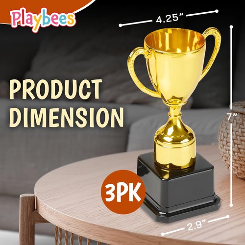 Fun Gold Plastic Trophies - 6 Pack - 7 Inch - Award Trophy Cup Set for Superstar Kids - Champion Celebrations, Sports Galore, and Victory Vibes - Desktop Toy