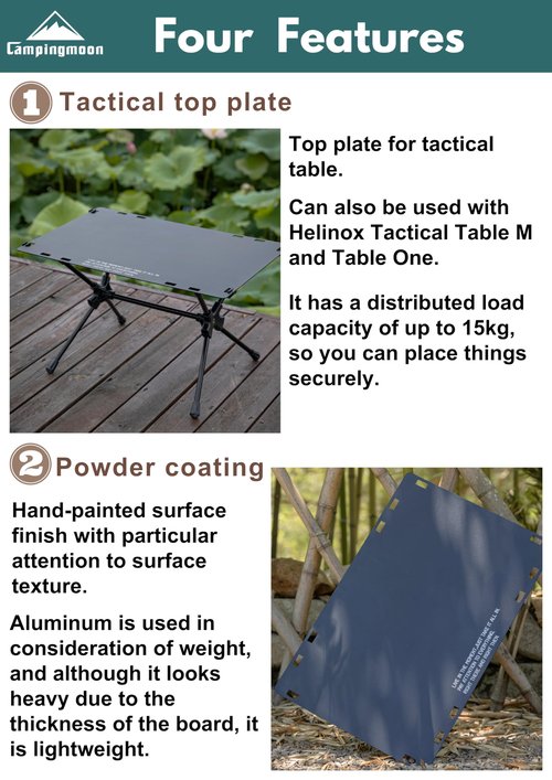 camping moon Hard Top Plate Aluminum Alloy for Tactical Table One Black T-510-TB