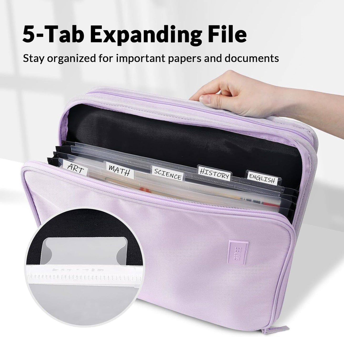 SUNEE Zippered Binder Bag with Handle, 2-Inch 3-Ring O-Ring, 500-Sheet Capacity, Includes Zip Pocket, 5-Tab Expanding File Folder, Multi-Pocket Organizer Binder for Middle School, Pink Lotus