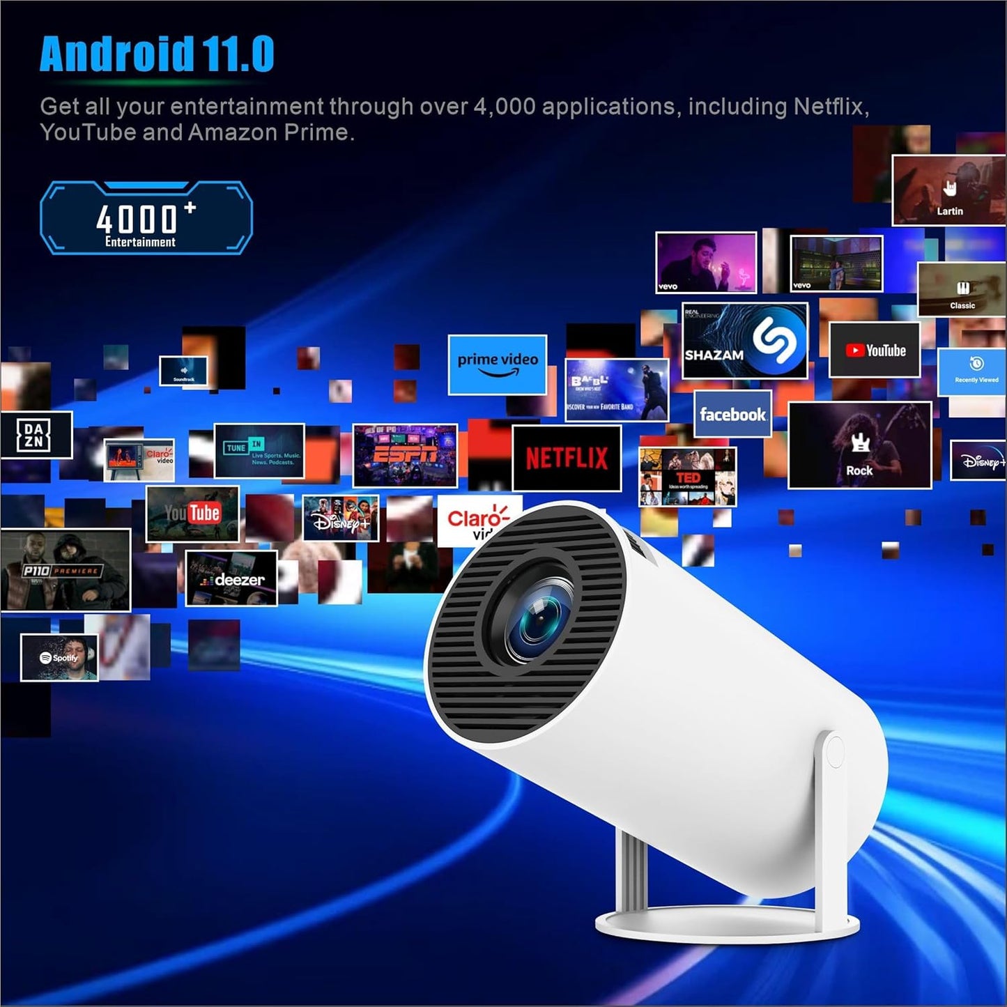 Mini Projector with WiFi and Bluetooth, Support 4K 1080P, 150 ANSI Portable Projector, Auto Keystone Correction, 40"-130" Screen Video Projector, Compatible with Smartphone,TV Stick,Laptop (HY300)