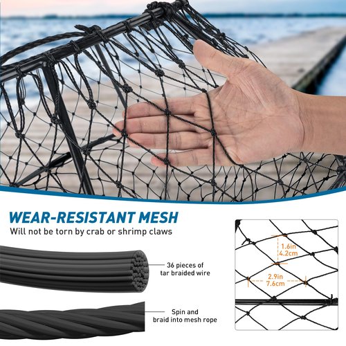 QualyQualy Crab Ring Trap Net, Ring Crab Kit Lobster Hoop, Portable Folded Crab Cage, Crabing Accessories with Bait, Heavy Crab Nets for Crabbing, 32" x16.5'', 2 Pack