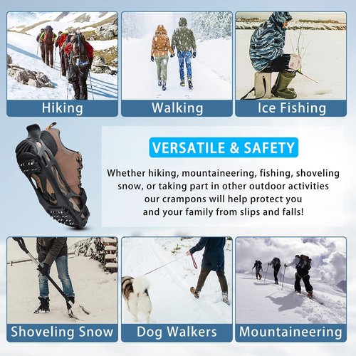 Ice Cleats Crampons Anti Slip Shoe Spikes for Snow Ice Cleats for Shoes and Boots Men Women Winter Walking Non-Slip 24 Studs Stretch Rubber Footwear