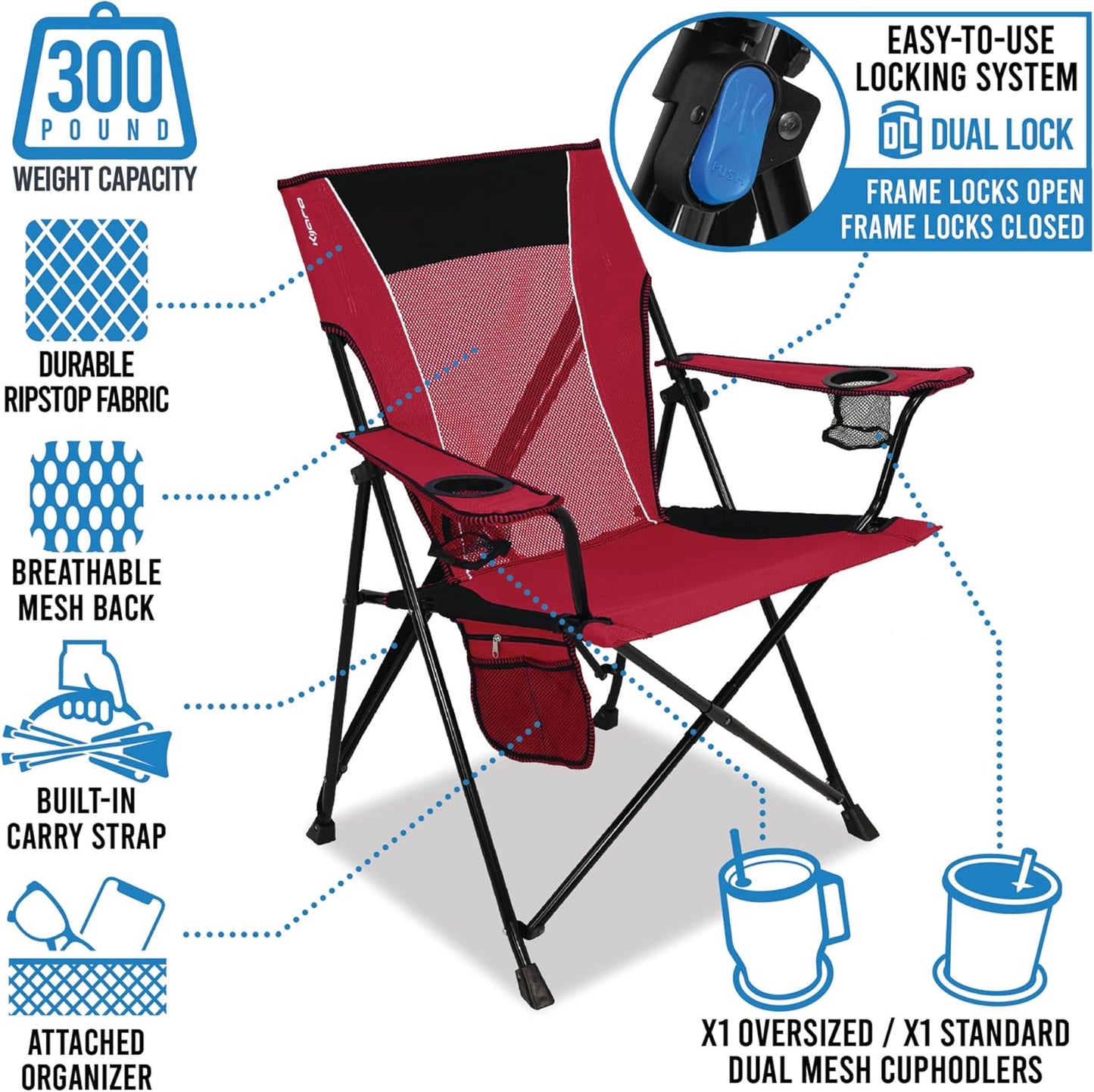 Kijaro Enjoy Versatile Folding Sports, Outdoor Chair & Lawn Chair, Dual Lock Feature, Maldives Blue (Hard Arm)