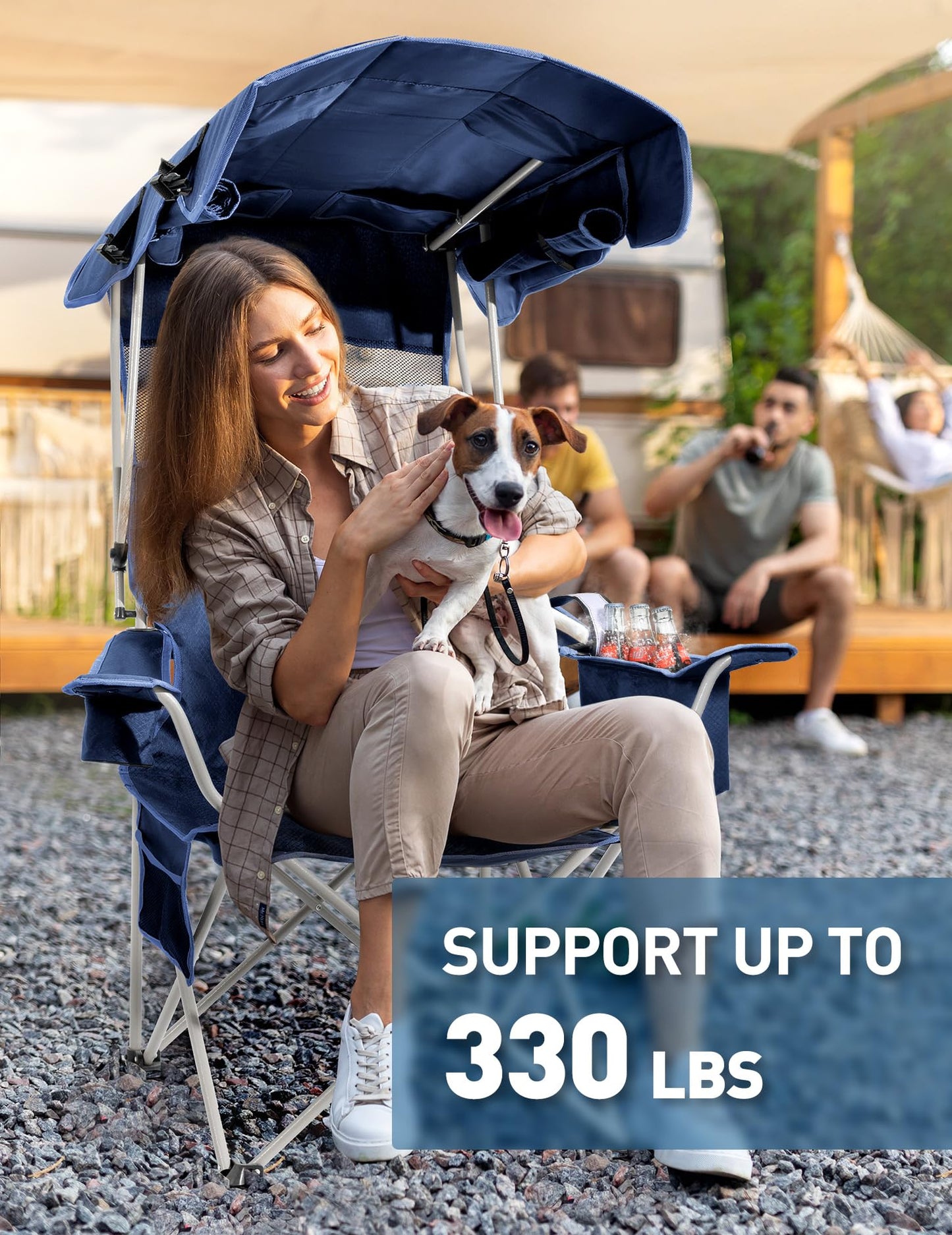 Docusvect Canopy Beach Chair with Cooler, Beach Chair with Canopy Shade, Cup Holder, Side Pocket for Outdoors Sports, Camping, Tailgates, Fishing - Support 330 LBS