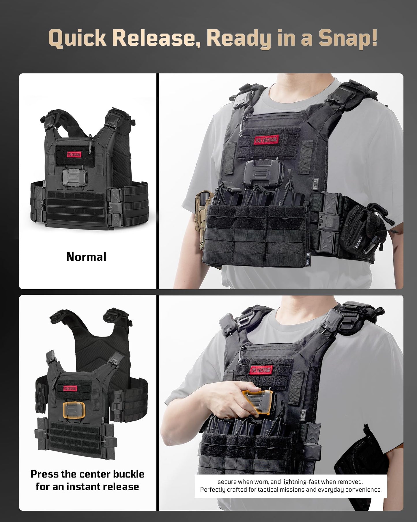 1TG Tactical XR 3D Breathable Vest, 1S Quick Release Buckle Mag-Netic Full Body Adjustable Weighted MOLLE Vest