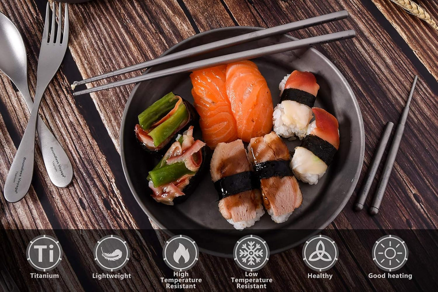 iBasingo Titanium Chopsticks Square Ultralight (15g) Skidproof Chinese Chopsticks for Camping, Travel & Home Use, Reusable Metal Utensil Durable Outdoor Cutlery (1 Pair Ti1001T)