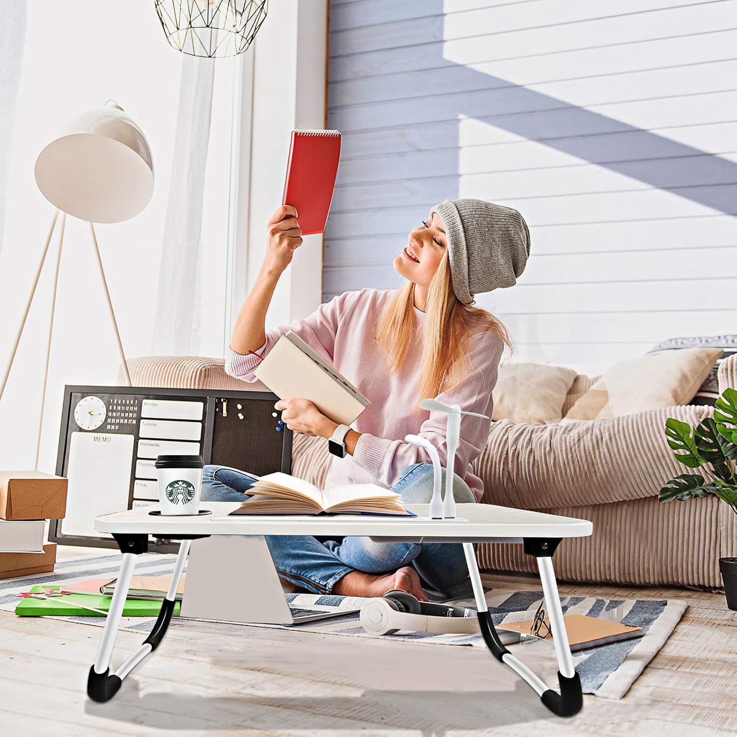Laptop Bed Desk,Portable Foldable Laptop Lap Desk Tray Table with USB Charge Port/Cup Holder/Storage Drawer,for Bed/Couch/Sofa Working, Reading