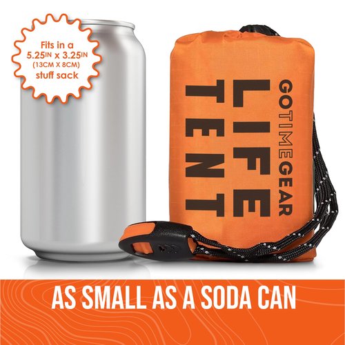 Go Time Gear Survival Life Tent • 2 Person Mylar Emergency Shelter Tube Tent + Paracord • All-Weather Protection for Camping, Hiking, & Survival Kits • Includes Emergency Whistle • 2PK Yellow