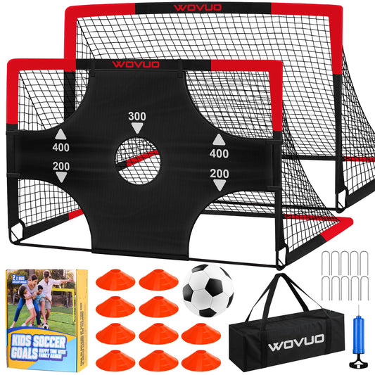 Kids Soccer Goals for Backyard Set of 2, 6x4 ft Portable Toddler Soccer Goal Training Equipment with Soccer Target, Ball, Cones, Soccer Net for Kids Age 3-5 6-8 8-12 10-12-14 Outdoor Sports Games Gift