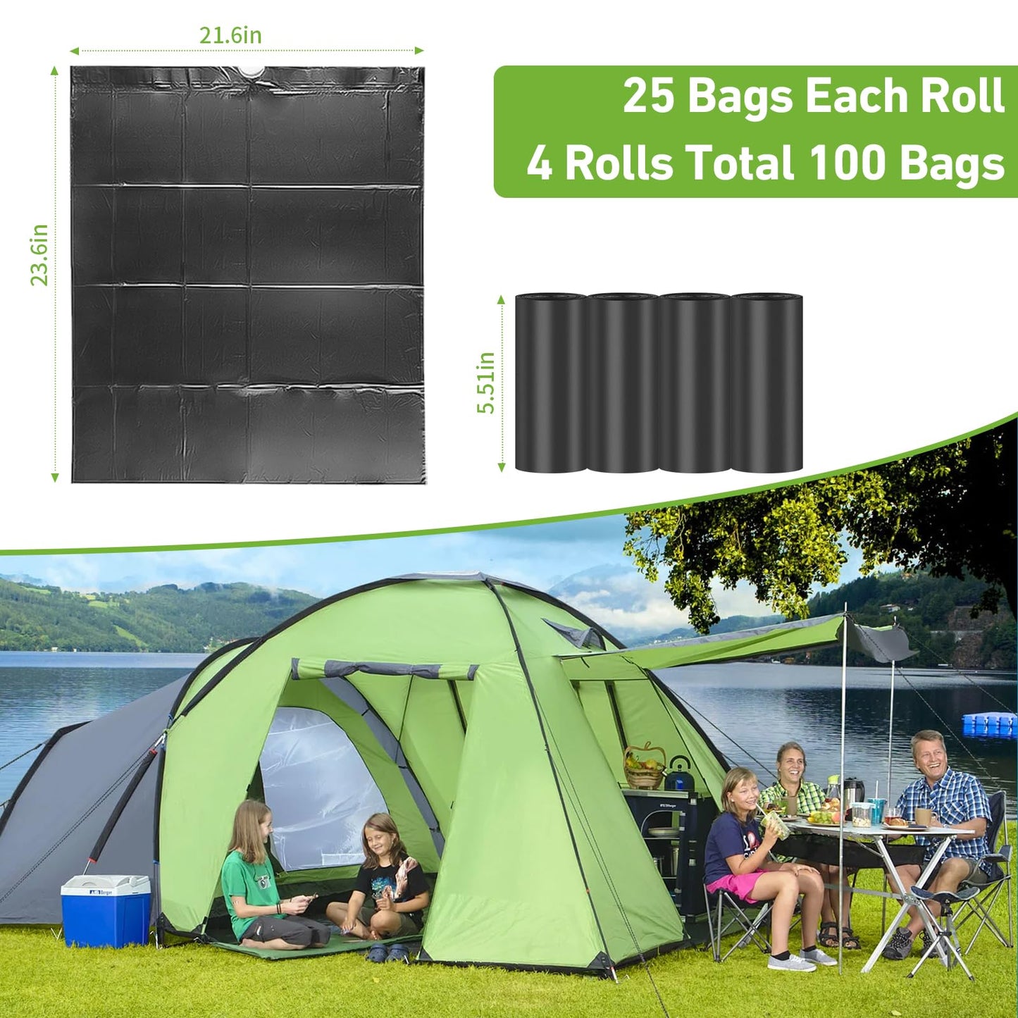 100 PCS Portable Toilet Bags for Camping, Drawstring Biodegradable Porta Potty Bag - 8 Gallon Thickened Waste Bag for 5 Gallon Bucket Toilets, Compostable Bags for Adults (100 Count)