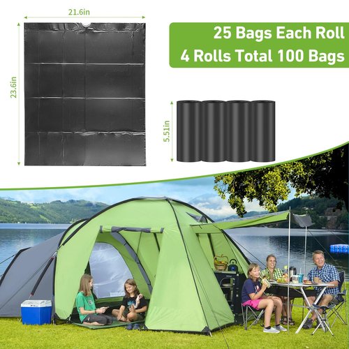 100 PCS Portable Toilet Bags for Camping, Drawstring Biodegradable Porta Potty Bag - 8 Gallon Thickened Waste Bag for 5 Gallon Bucket Toilets, Compostable Bags for Adults (100 Count)