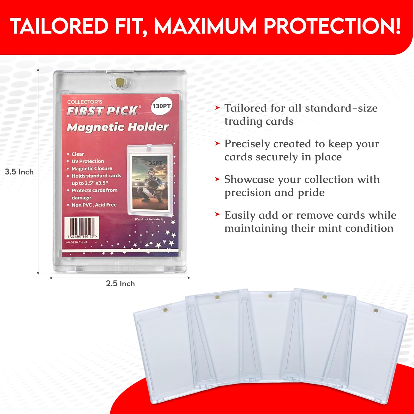 130PT (25) Premium One Touch Magnetic Card Holder UV Protection - Ultra Clear - PVC FREE - Thick Trading Card Holder Card Protector Magnetic Card Case For Trading Cards Sports Cards Holder Case