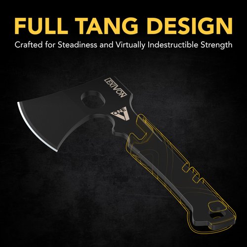 LEXIVON V-ONE Survival Hatchet, 9.5" Full Tang Lightweight Axe | 6mm Stainless Steel Electro-Black Finish Blade, Ergonomic Bi-Material Grip Handle | Protective Slim Sheath Included (LX-VONE-PP)
