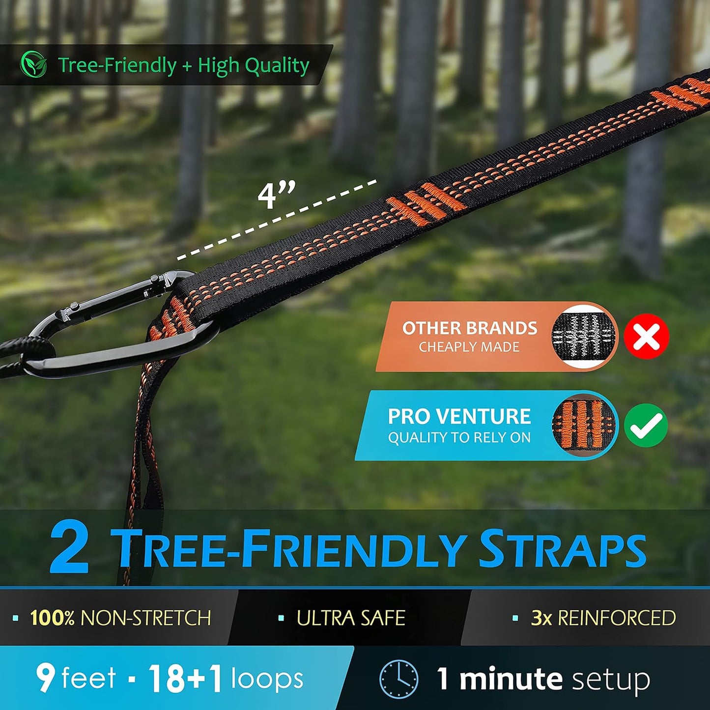Camping Hammock 500 lb Capacity – Portable Double Hammock with Tree-Friendly Straps and Carabiners, Lightweight for Backpacking, Hiking, Travel, Beach, Backyard