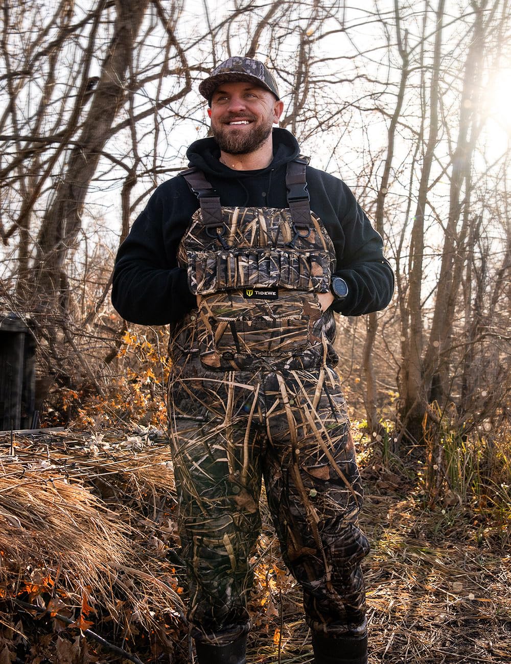 TIDEWE Hunting Wader, 5mm Neoprene Chest Waders with 1400 Gram Insulation Rubber Boots, Waterproof and Seam Sealed Bootfoot Chest Wader for Fishing and Hunting (Next Camo Evos Size 11)