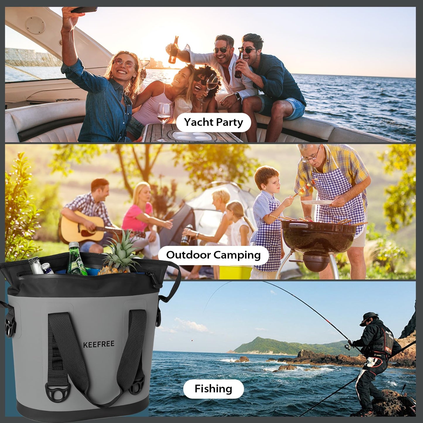 KEEFREE Tote Cooler 20 Can Insulated Soft Cooler Bag Waterproof Handbag Shoulder Bag for Lunch Drink Beverage Picnic BBQ Beach Hiking Fishing Camping Travel (Grey)