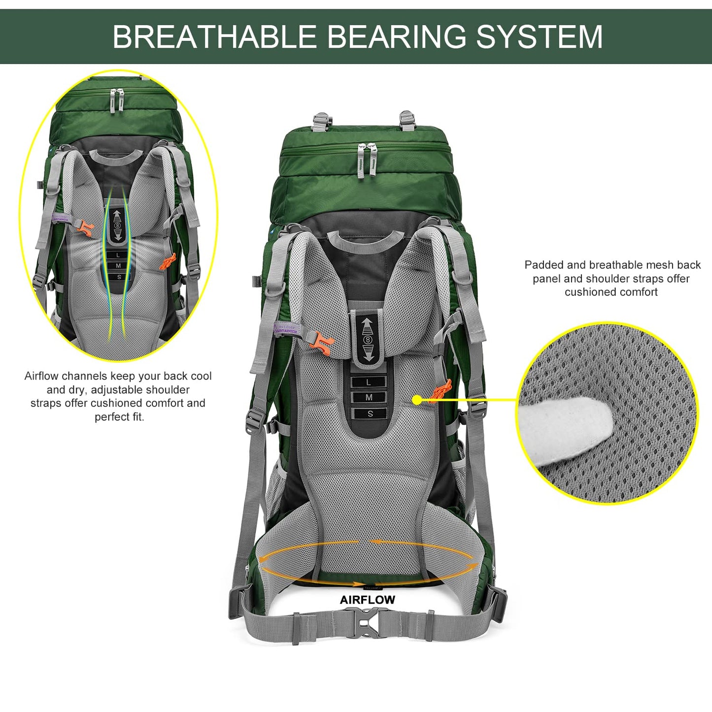 MOUNTAINTOP 80L Internal Frame Backpack for Man & Women Backpacking Hiking Backpack with Rain Cover,Dark Green