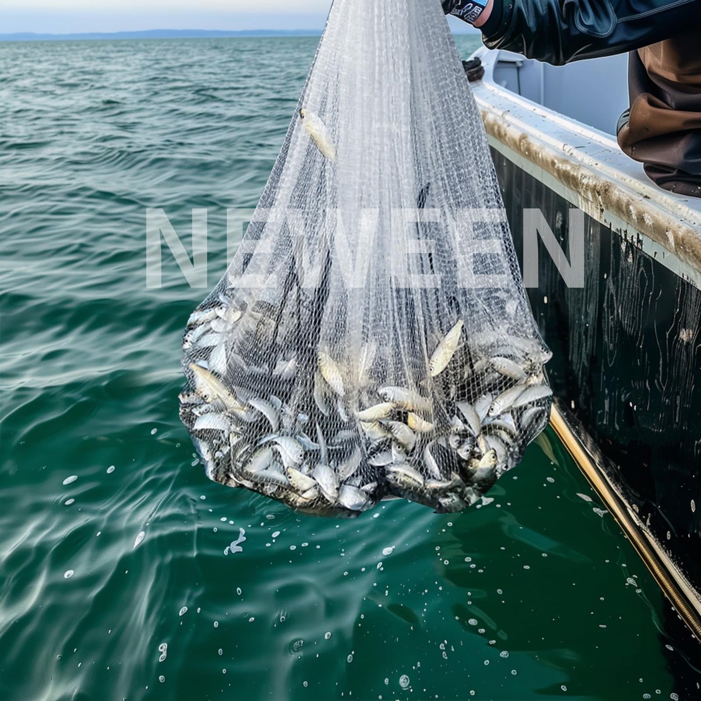 Neween Cast Net for Fishing with Shrimp Cage, American Freshwater Saltwater 3/4/5/6/7/8/9/10Ft Radius Casting Net Bait Trap Fish, Heavy Duty Zinc Sinker, 3/8 Inch Mesh Size