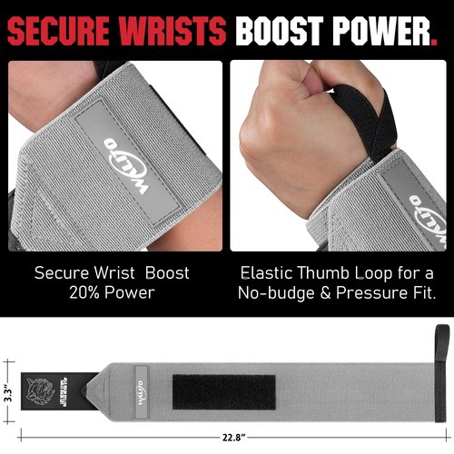 Weight Lifting Wrist Straps - 21" Breathable Wrap, Gym Wrist Brace for Maximizing Grip & Avoiding Injury - Grey