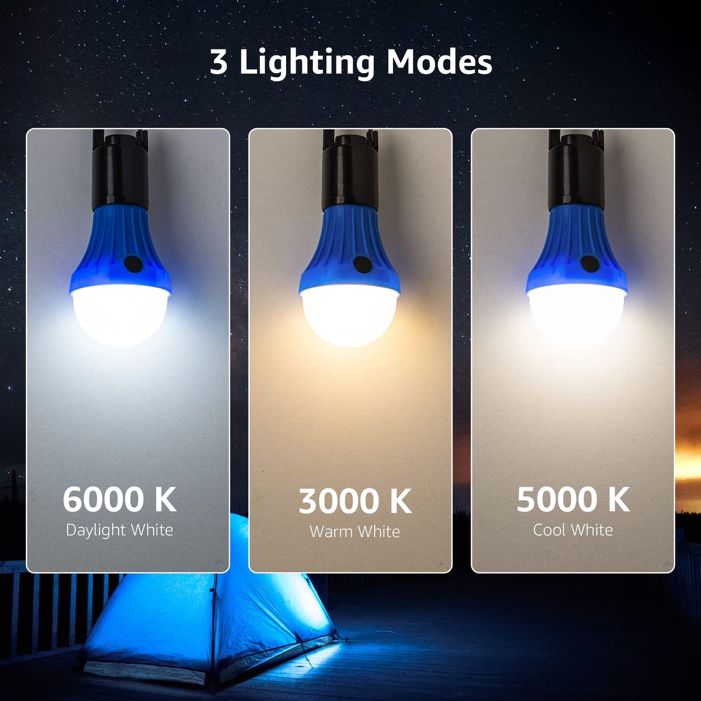 Lepro Bundle - 2 Items: Lepro Vintage Rechargeable LED Camping Lantern & Lepro LED Camping Lantern Hanging Tent Light Bulbs with Clip Hook