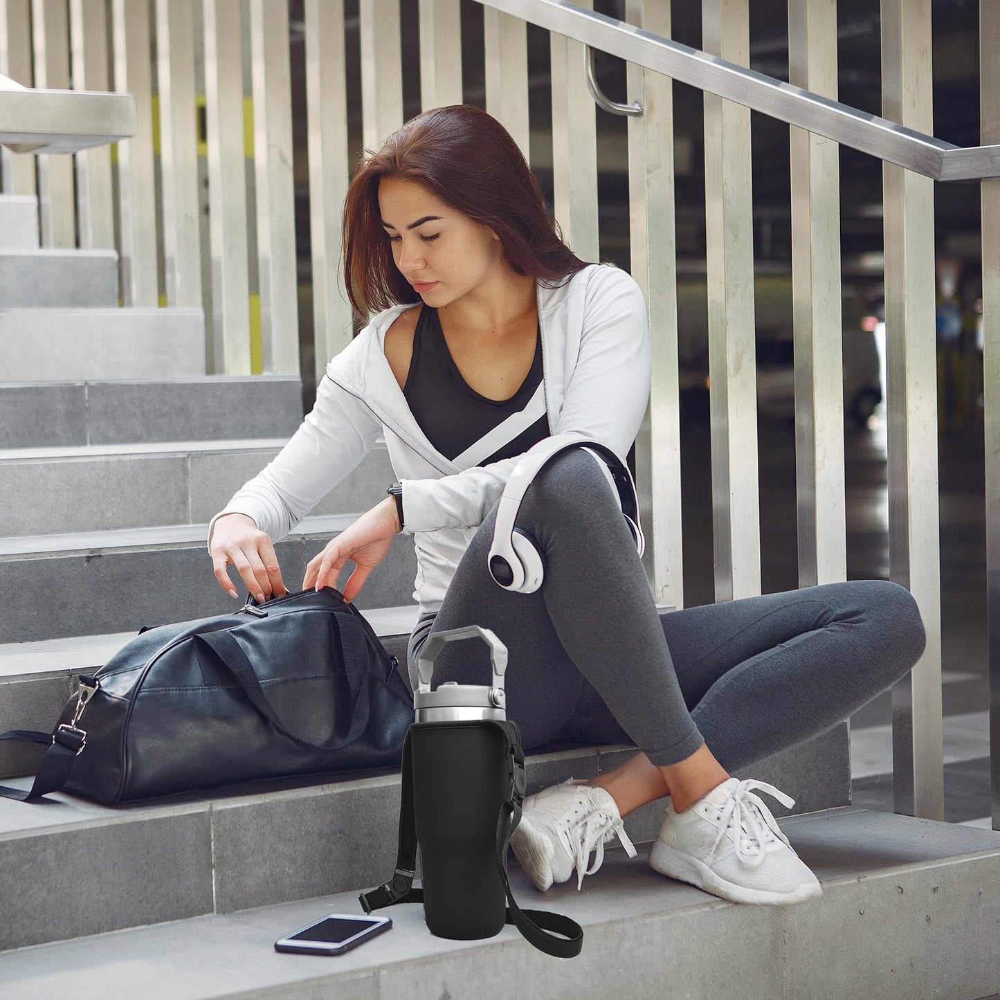 SKZIRI Water Bottle Carrier Sling Bag Sleeve Pouch Holder for 30oz Stanley IceFlow Stainless Steel Tumbler Outdoor Hiking Travelling Camping Picnic (1)
