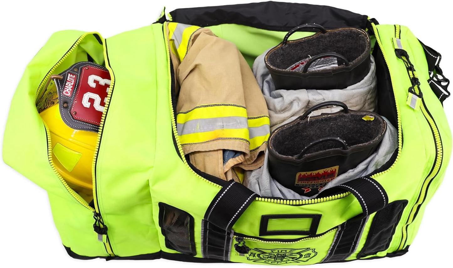 Lightning X Products Newly Redesigned Firefighter Fireman Quad-Vent Turnout Gear Bag with Helmet Compartment, Mesh Vents & Maltese Cross for First Responder (Red)