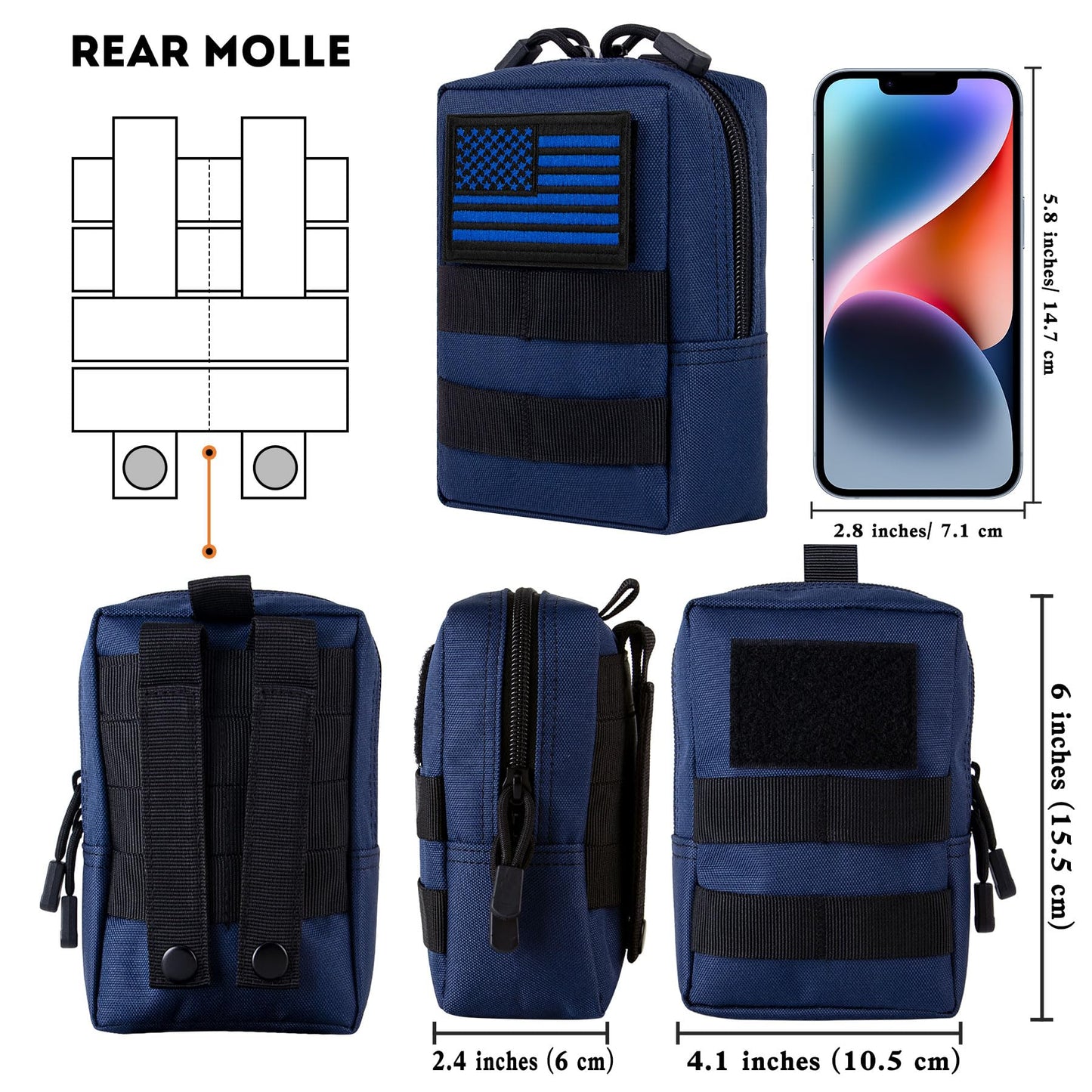 IronSeals Tactical Molle EDC Pouch Multi-Purpose Compact Pack Water-Resistant Utility Pouch with Flag Patch