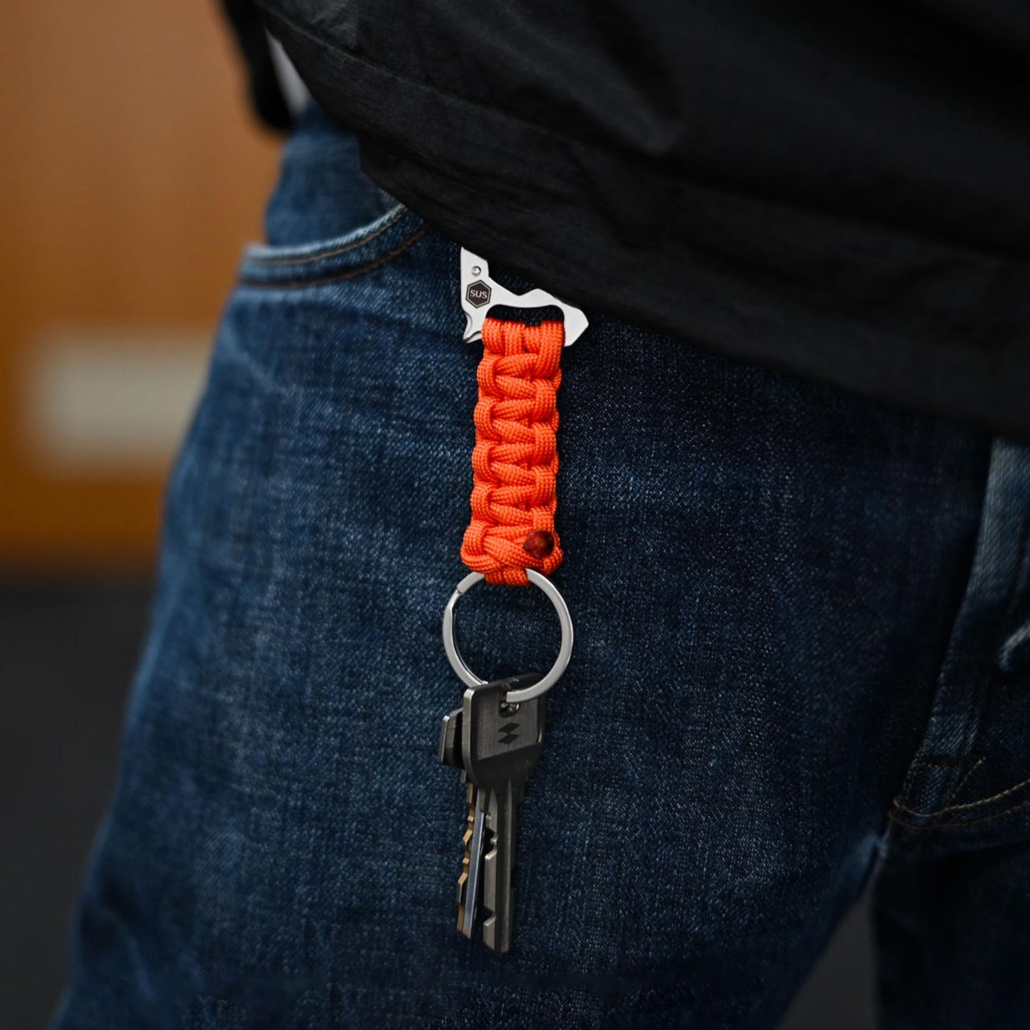 KeyUnity KC00 Paracord Keychain Carabiner Clip, 550 Parachute Lanyard Multitool for Outdoor, Backpacks, Men & Women (Orange)