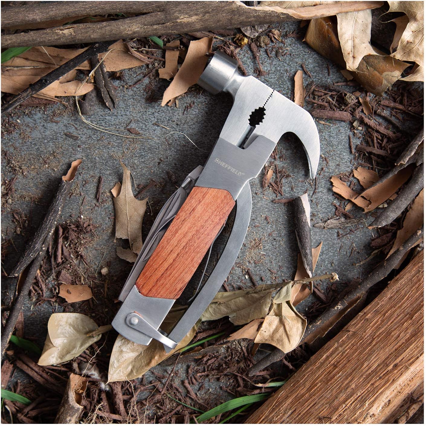 Sheffield 12301 Axe Multi Tool, 12-in-1 Camping Knives & Tools, Utility Tool Double Axe Head, Camping Tool, Stainless Steel Knife Multitool
