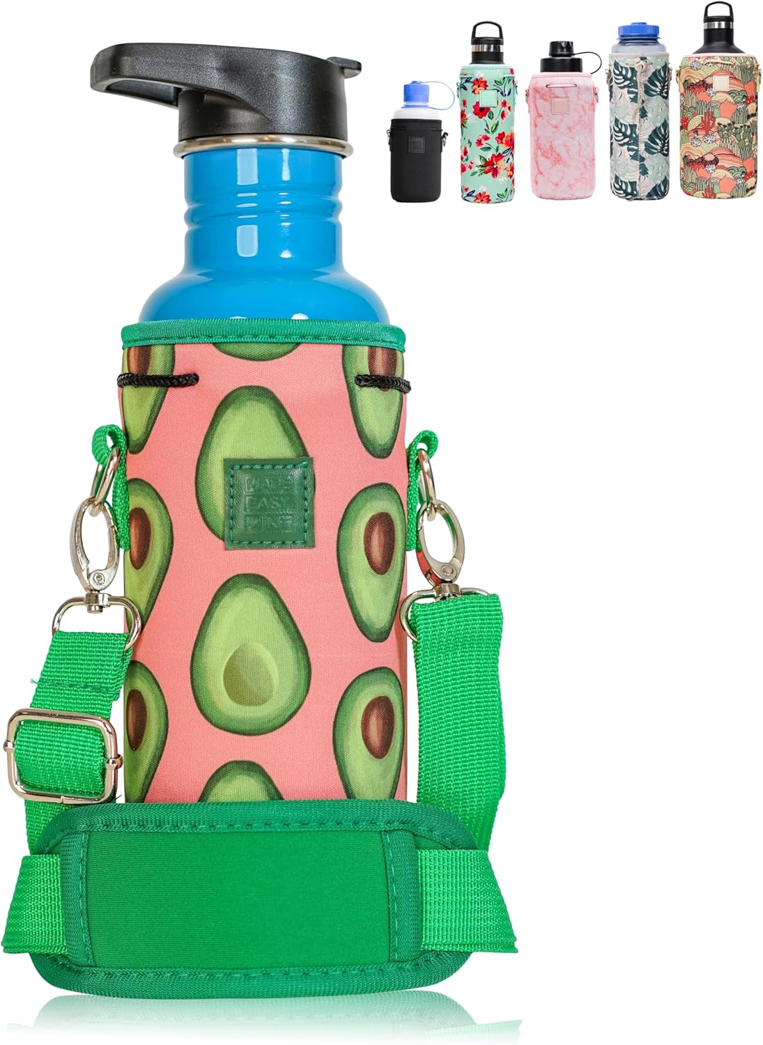 Insulated Neoprene Water Bottle Carrier | Adjustable Sling Pouch | Black, Large