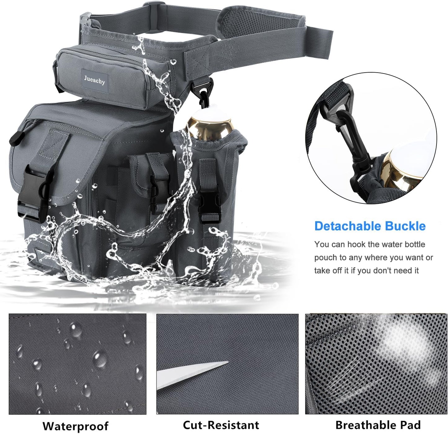 Jueachy Drop Leg Bag for Men Tactical Metal Detecting Thigh Pack with Water Bottle Pouch