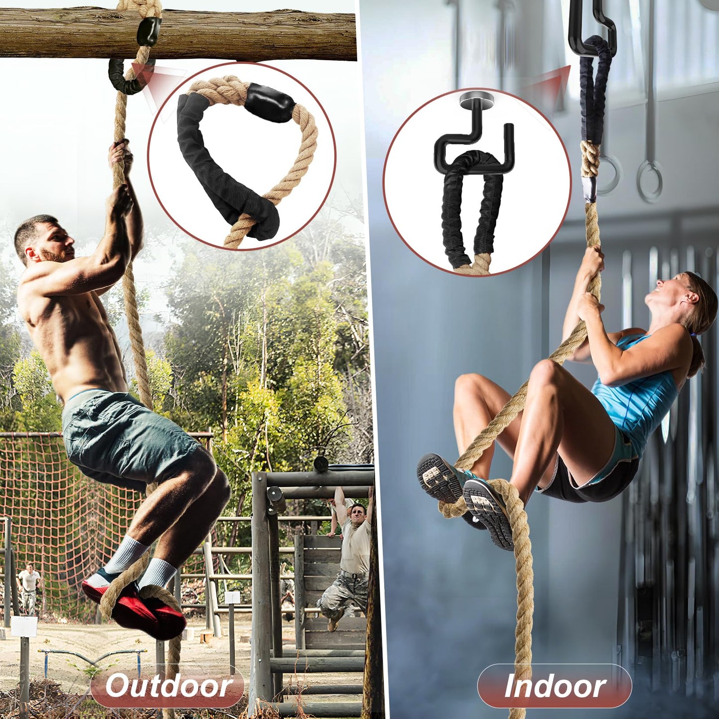 Keepark 10ft Gym Climbing Rope - Natural Hemp Rope Climbing Rope1.5 Inch in Diameter No Mounting Bracket Included