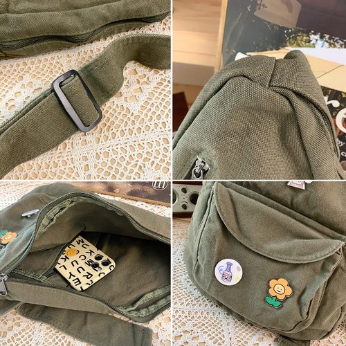 PRAGARI Sling Bag for Women Crossbody Backpack Shoulder Chest Bag Daypack Small Green Travel Canvas Casual Hiking Outdoor