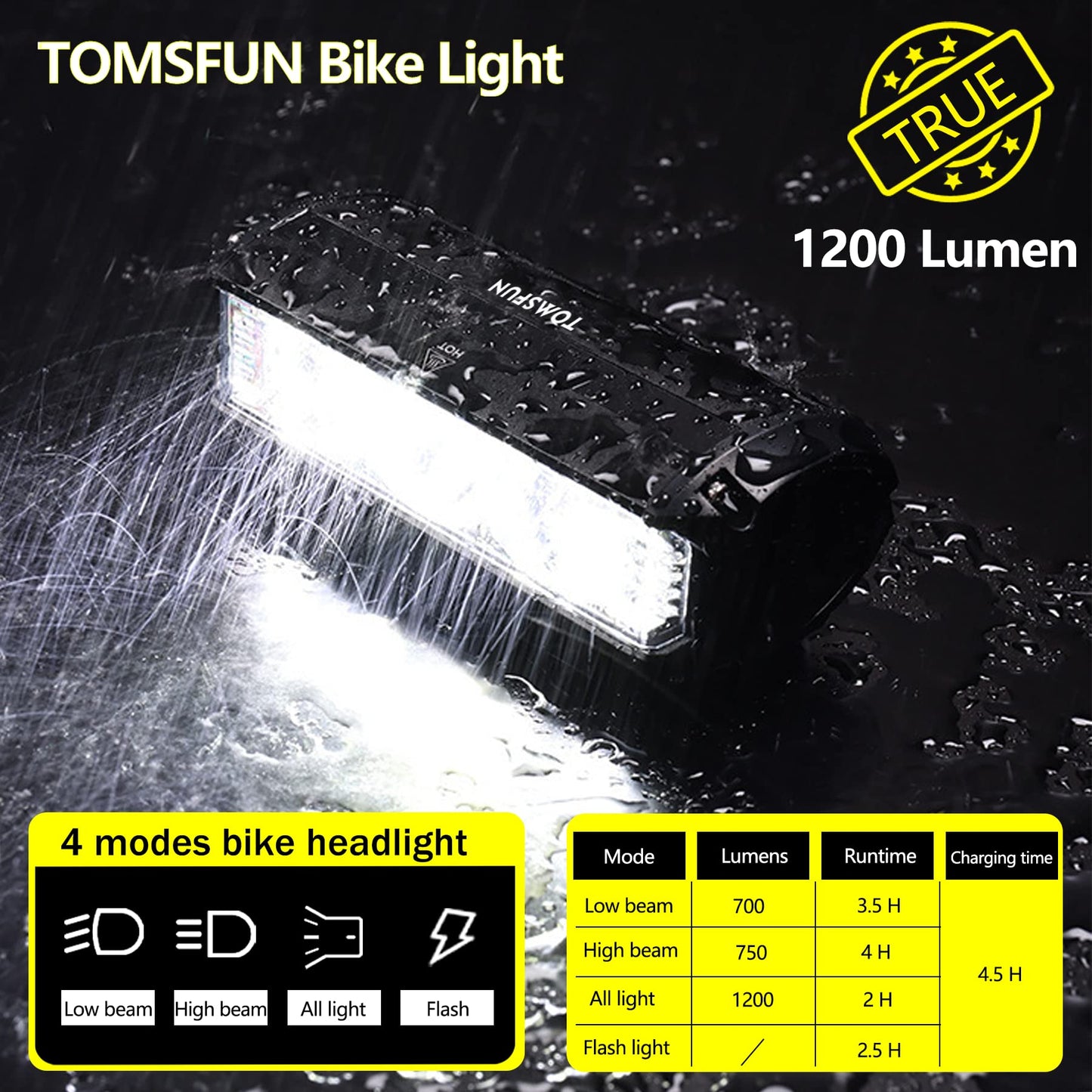 3 LED Bike Light, Super Bright Bike Lights 1200 Lumen, Bike Headlights with High Beam Low Beam, Best Bike Lights for Night Riding, USB-C Rechargeable Bike Headlight, Waterproof Bicycle Lights