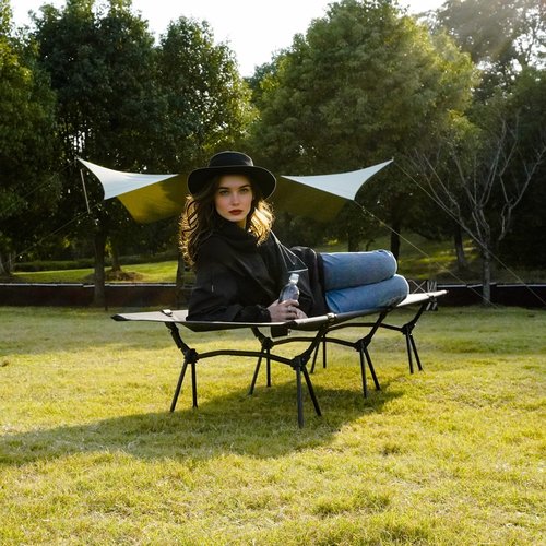 YOUGYM CAMPNACHT Ultralight Camping Cot with Leg Extenders, Aluminum Lightweight Folding Cot for Adults, Portable Backpacking Compact Tent Cot for Outdoor, Hiking, 1 Pack with 2 Use Modes, Black