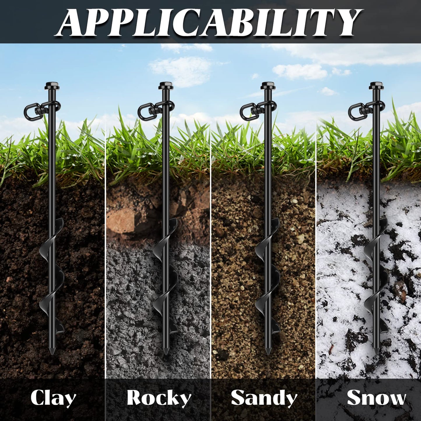 FAURIMMER 12 Pack Ground Anchor Heavy Duty Earth Anchors with T Handle Hex Wrench & Power Nut Driver, Metal Stakes Ground Anchors Screw in for Swing, Trampoline, Tents, Securing Animals