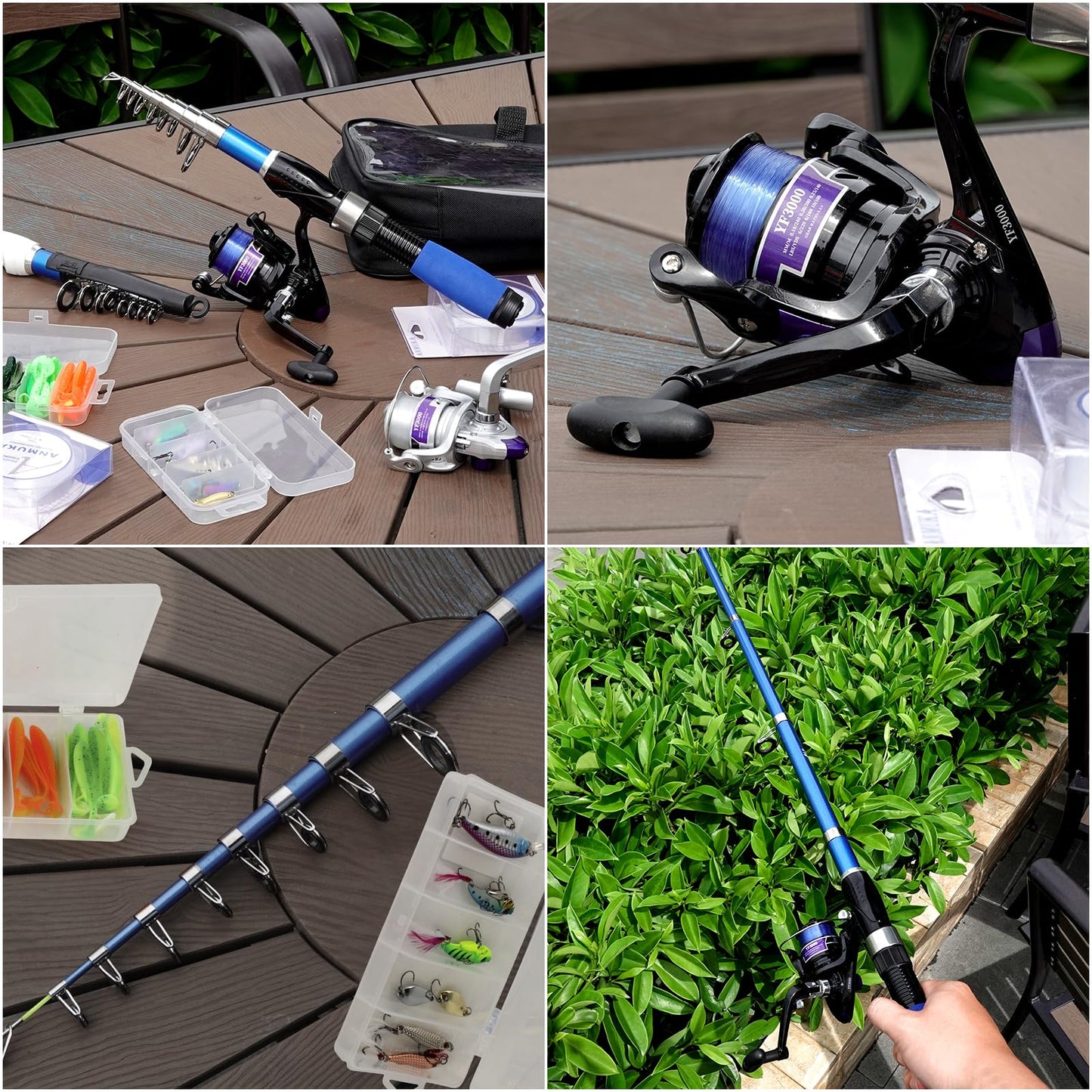 Fishing Rod and Reel Combo,2PCS Collapsible Fishing Rod Set, Lines and a Carrier Bag,Fishing Pole Kit for Saltwater Freshwater