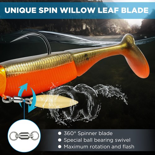 PLUSINNO Fishing Lures, Pre-Rigged Jig Head Bass Lures with Spinner, Fishing Bait for Freshwater Saltwater, Soft Plastic Fishing Lures Swimbait for Trout Crappie Fishing Gear, Fishing Gifts for Men